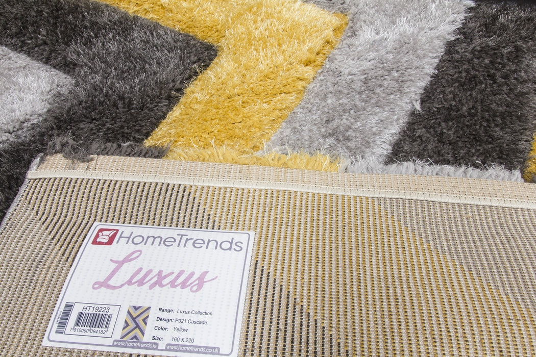 Luxus Cascade - 3D Shaggy Rug - Grey/Yellow