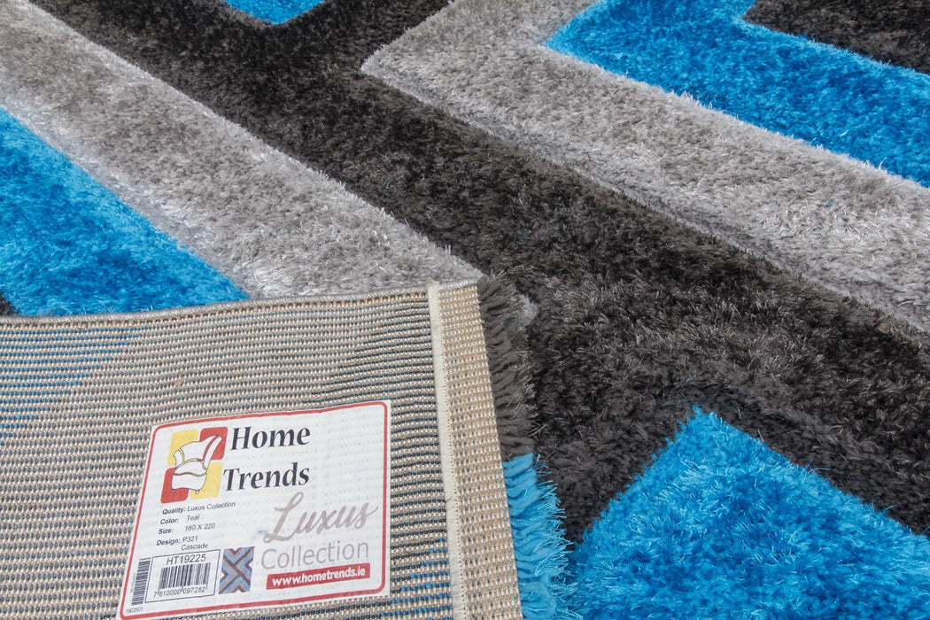 Luxus Cascade - 3D Shaggy Rug - Grey/Teal