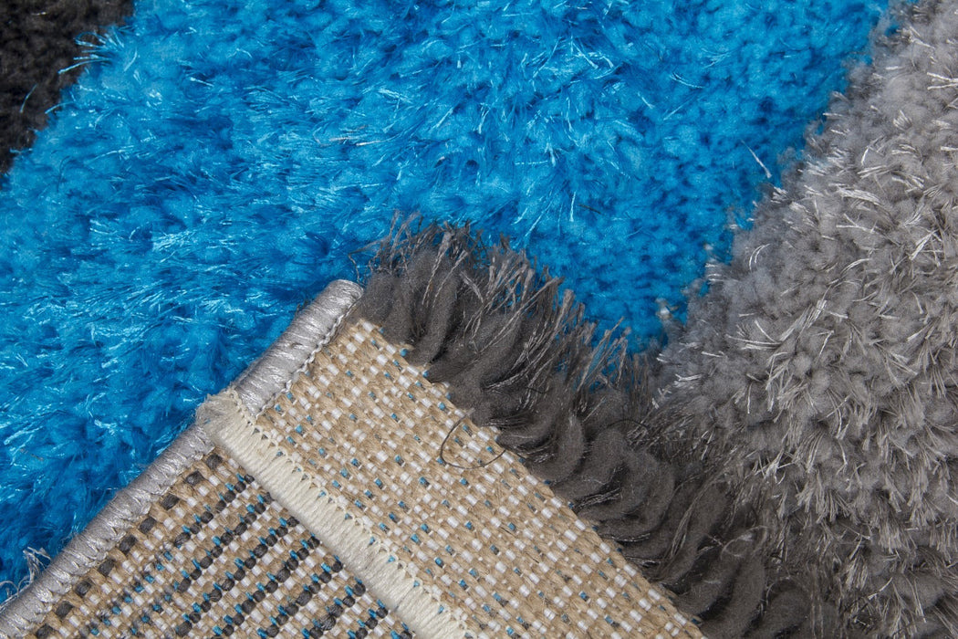 Luxus Cascade - 3D Shaggy Rug - Grey/Teal