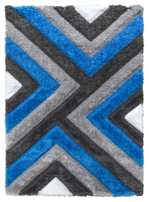 Luxus Cascade - 3D Shaggy Rug - Grey/Teal