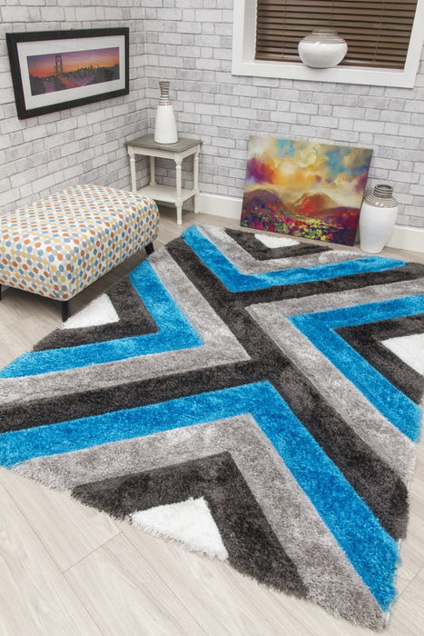 Luxus Cascade - 3D Shaggy Rug - Grey/Teal