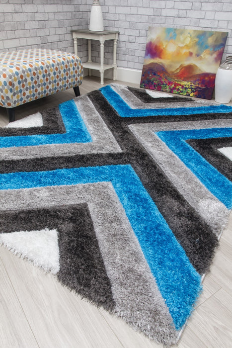 Luxus Cascade - 3D Shaggy Rug - Grey/Teal