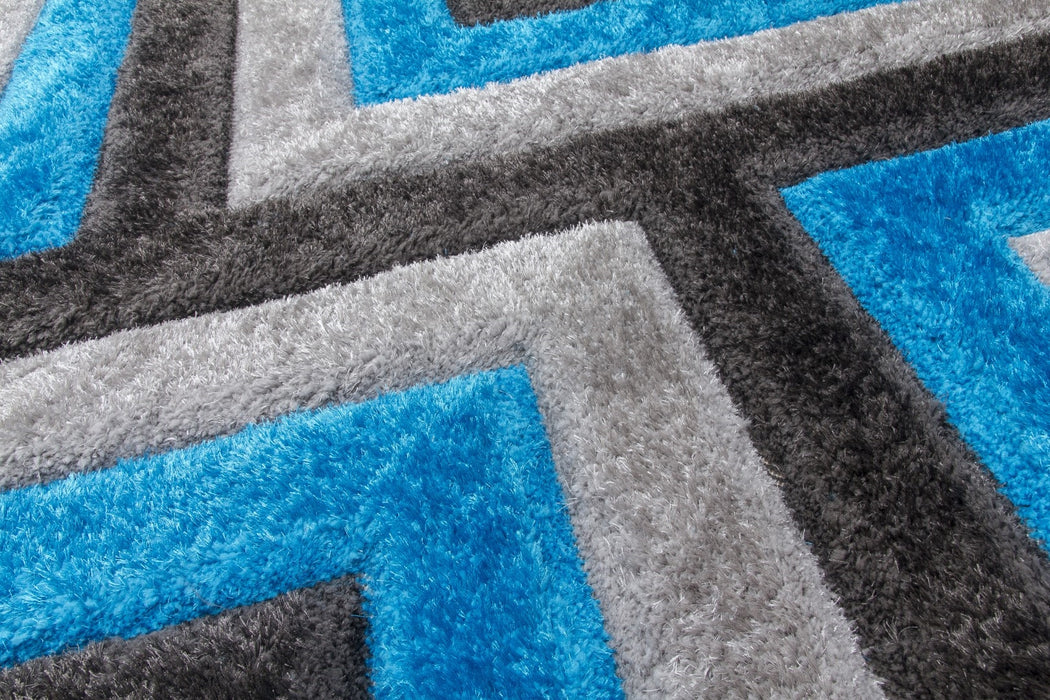 Luxus Cascade - 3D Shaggy Rug - Grey/Teal