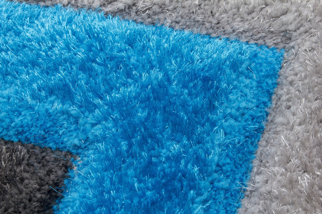 Luxus Cascade - 3D Shaggy Rug - Grey/Teal