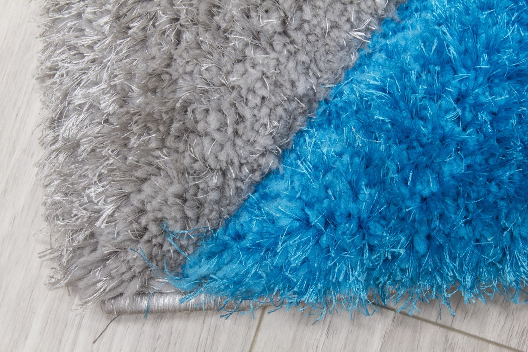 Luxus Cascade - 3D Shaggy Rug - Grey/Teal