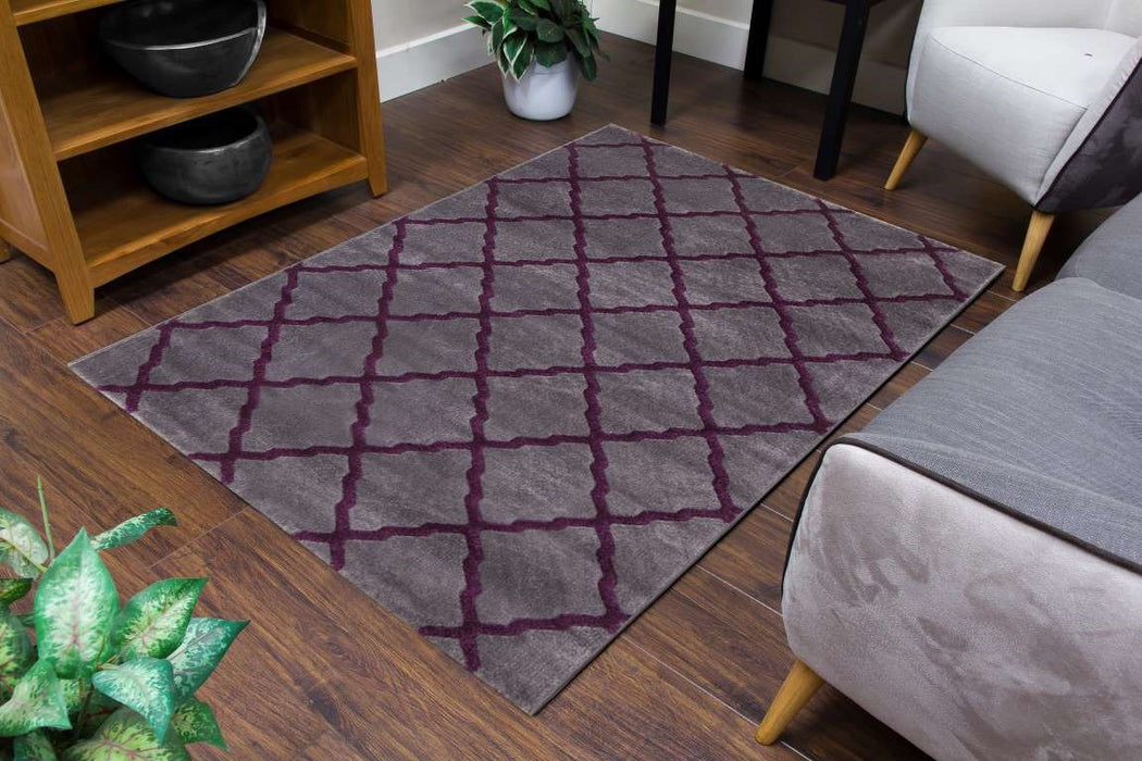 Toscana Lattice Geometric Rug - Grey & Purple