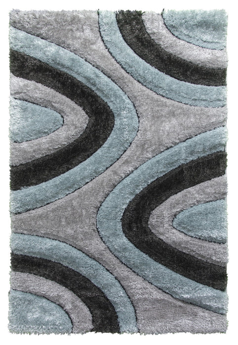 Luxus Ripples - 3D Shaggy Rug - Duck Egg / Grey