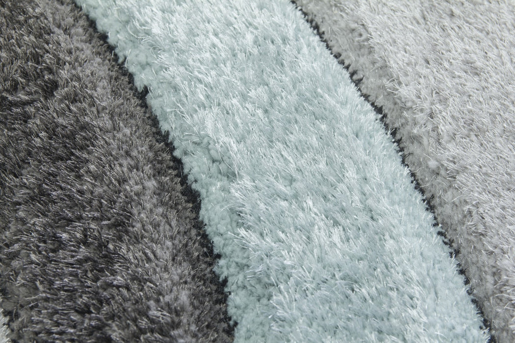 Luxus Ripples - 3D Shaggy Rug - Duck Egg / Grey