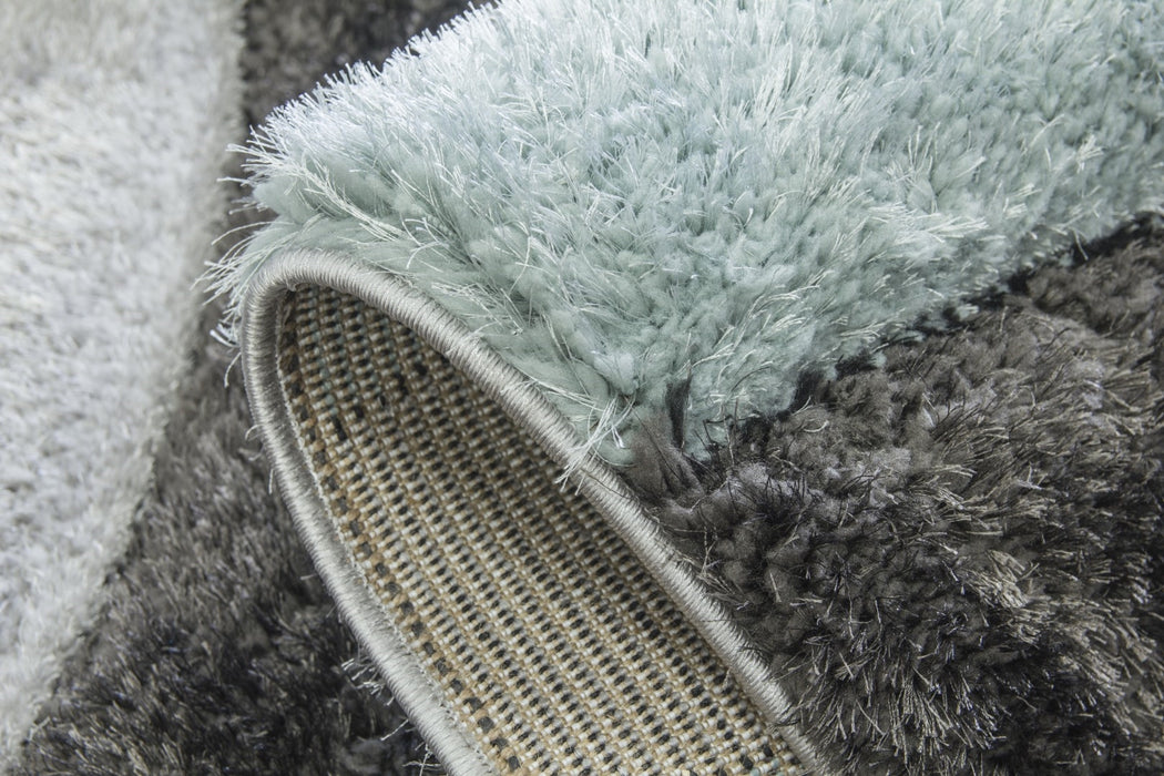 Luxus Ripples - 3D Shaggy Rug - Duck Egg / Grey