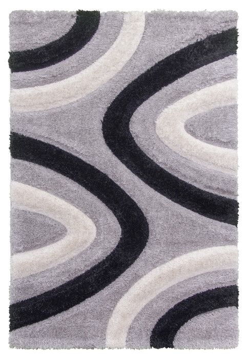 Luxus Ripples - 3D Shaggy Rug - Grey / Cream