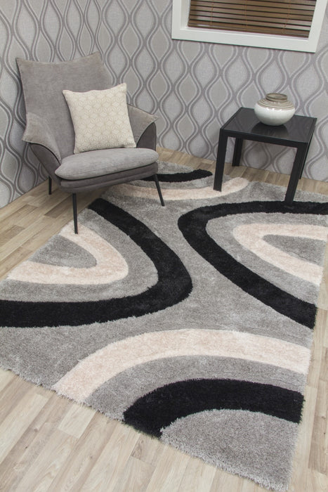 Luxus Ripples - 3D Shaggy Rug - Grey / Cream