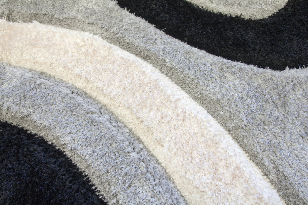 Luxus Ripples - 3D Shaggy Rug - Grey / Cream