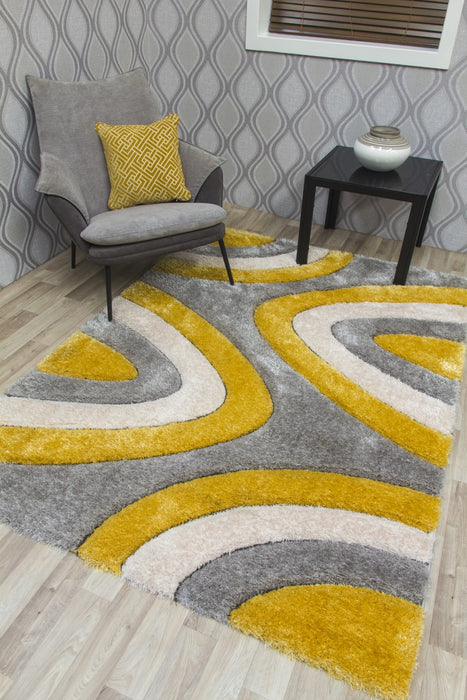 Luxus Ripples - 3D Shaggy Rug - Yellow / Cream