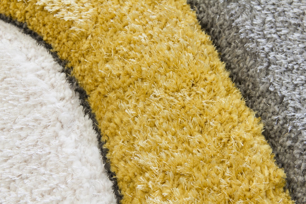 Luxus Ripples - 3D Shaggy Rug - Yellow / Cream