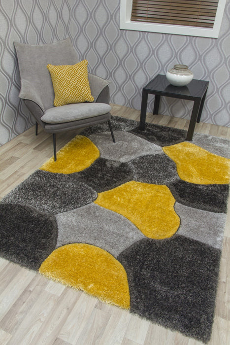 Luxus Stones - 3D Shaggy Rug - Multi Yellow