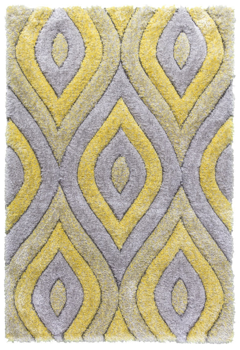 Luxus Teardrop - 3D Shaggy Rug - Grey/Yellow