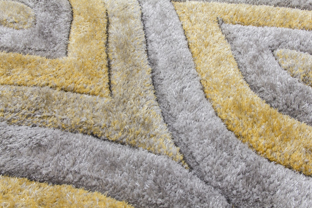 Luxus Teardrop - 3D Shaggy Rug - Grey/Yellow