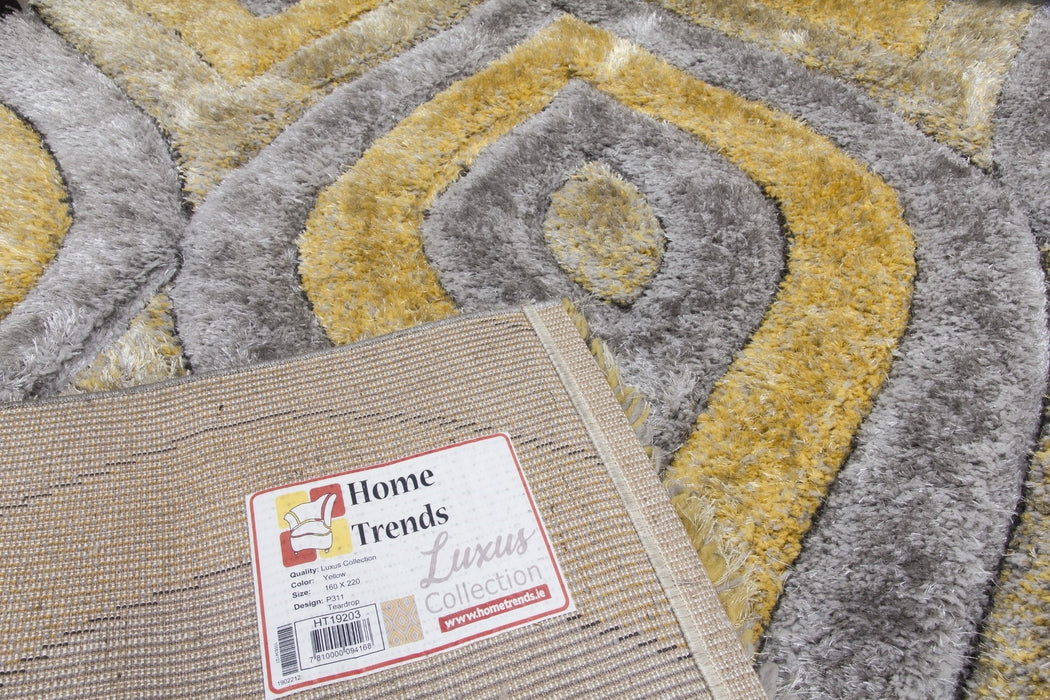 Luxus Teardrop - 3D Shaggy Rug - Grey/Yellow