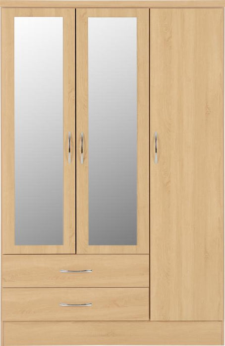 Nevada 3 Door 2 Drawer Mirrored Wardrobe in Sonoma Oak Effect