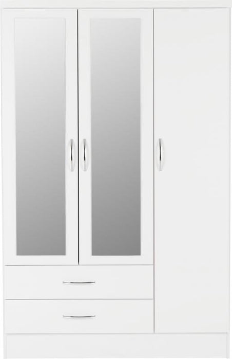 Nevada 3 Door 2 Drawer Mirrored Wardrobe in White Gloss