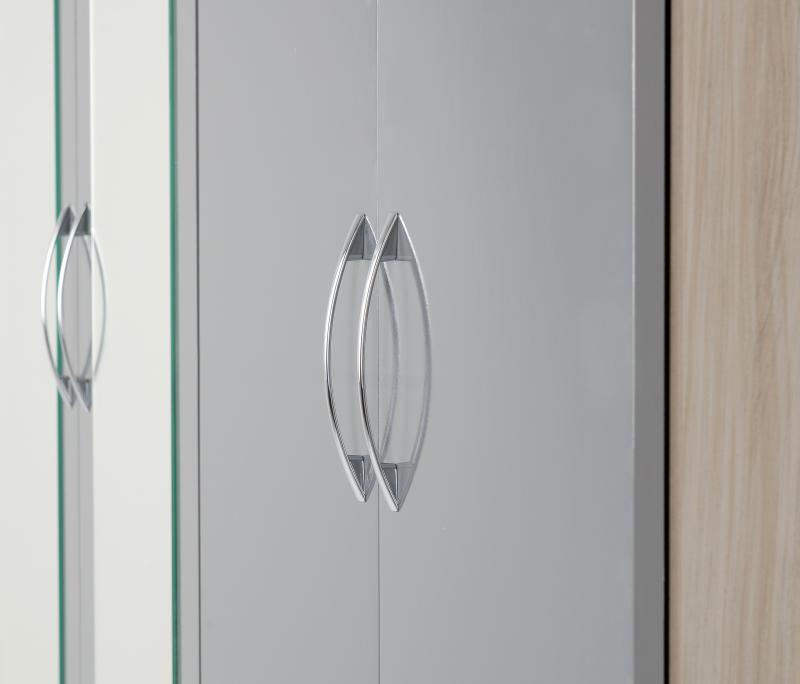 Nevada 4 Door 2 Drawer Mirrored Wardrobe in Grey Gloss/Light Oak Effect Veneer