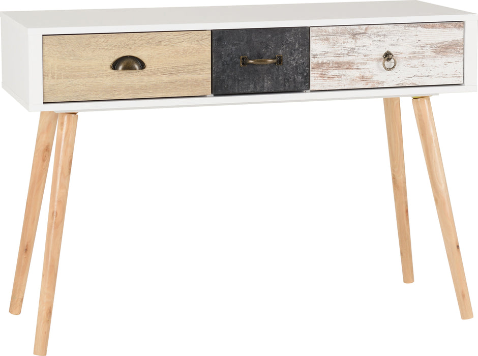 Nordic 3 Drawer Occasional Table in White/Distressed Effect