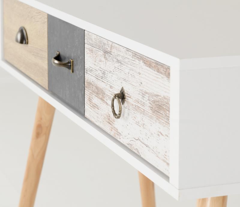 Nordic 3 Drawer Occasional Table in White/Distressed Effect