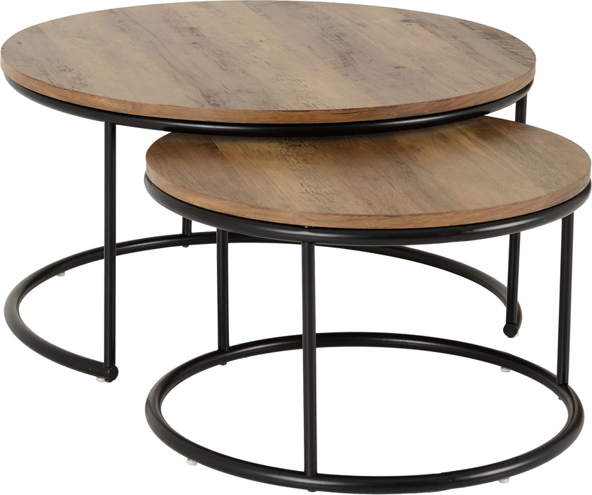 Quebec Round Coffee Table Set in Medium Oak Effect/Black