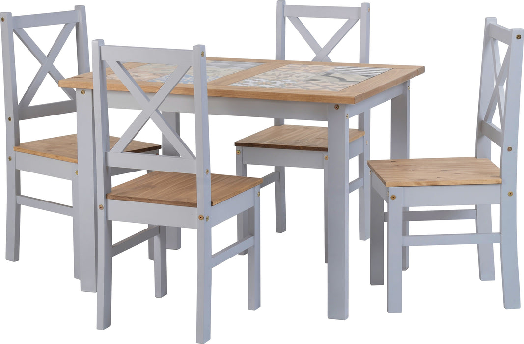 Salvador 1+4 Tile Top Dining Set in Slate Grey/Distressed Waxed Pine