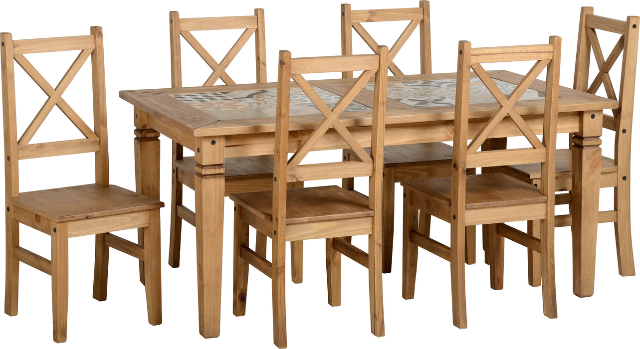 Salvador 1+6 Tile Top Dining Set in Distressed Waxed Pine