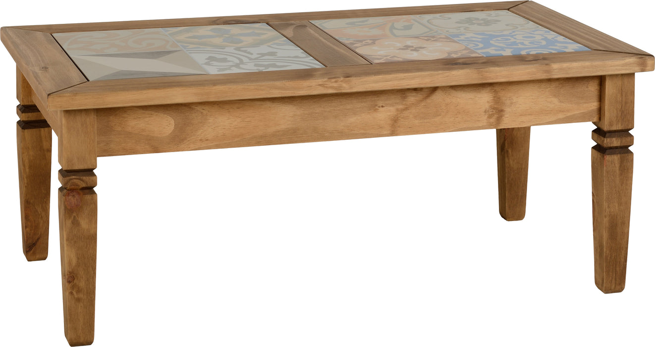 Salvador Tile Top Coffee Table in Distressed Waxed Pine