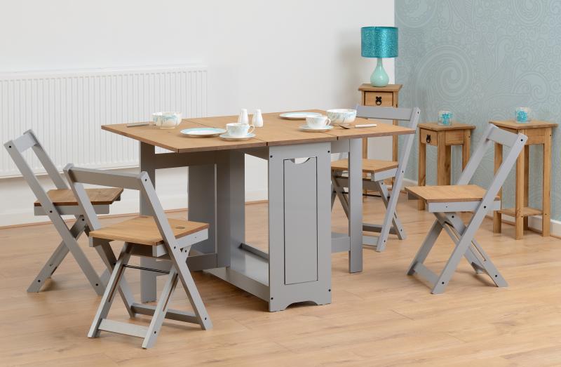 Santos Butterfly Dining Set in Slate Grey/Distressed Waxed Pine