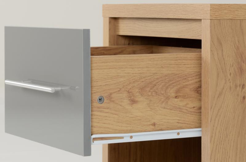 Seville 1 Drawer Bedside Cabinet in Grey High Gloss/Light Oak Effect Veneer