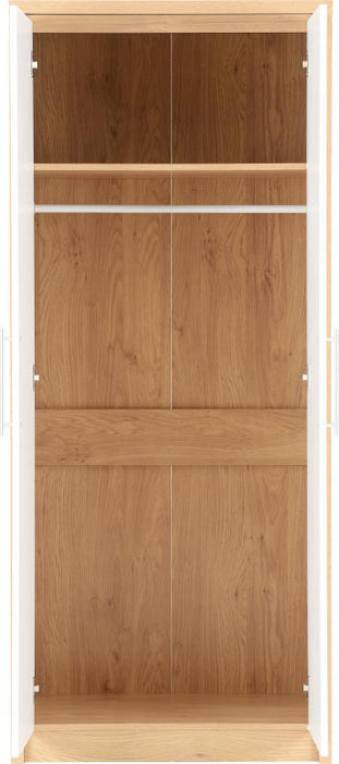 Seville 2 Door Wardrobe in White High Gloss/Light Oak Effect Veneer