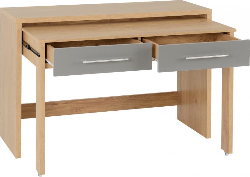 Seville 2 Drawer Slider Desk in Grey High Gloss/Light Oak Effect Veneer
