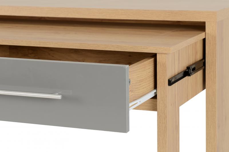 Seville 2 Drawer Slider Desk in Grey High Gloss/Light Oak Effect Veneer