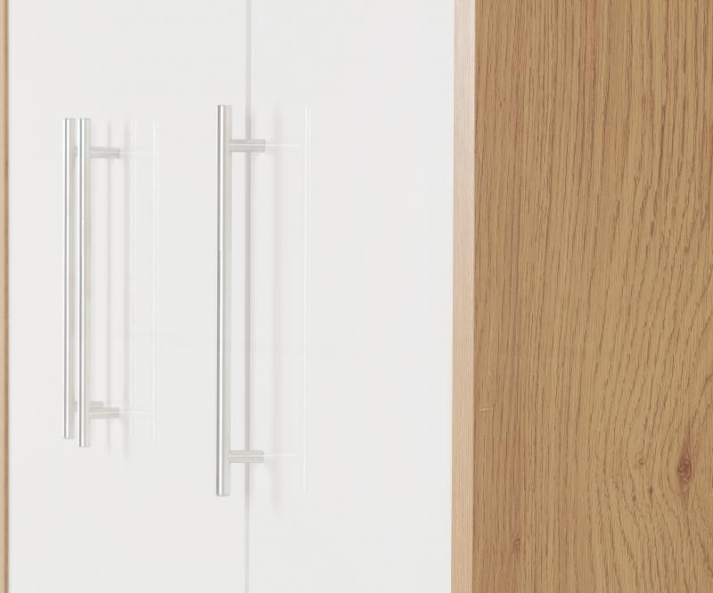 Seville 3 Door 2 Drawer Wardrobe in White High Gloss/Light Oak Effect Veneer